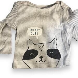 Carter's Graphic Print T-Shirt Unisex Baby 6 Months Gray Striped Sneaky Cute Top